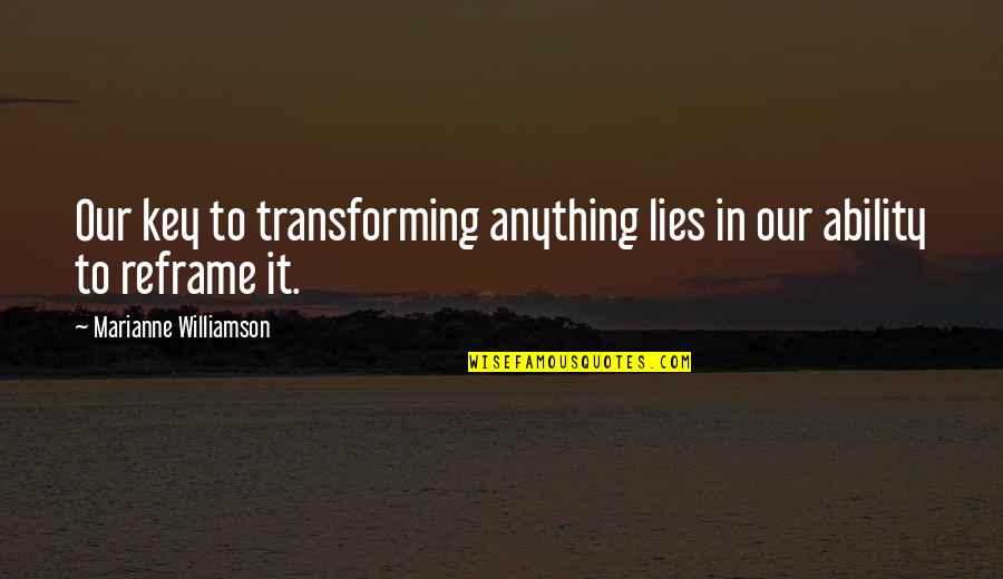 Humanics Institute Quotes By Marianne Williamson: Our key to transforming anything lies in our Humanics Institute Quotes By Marianne Williamson: Our key to transforming anything lies in our
