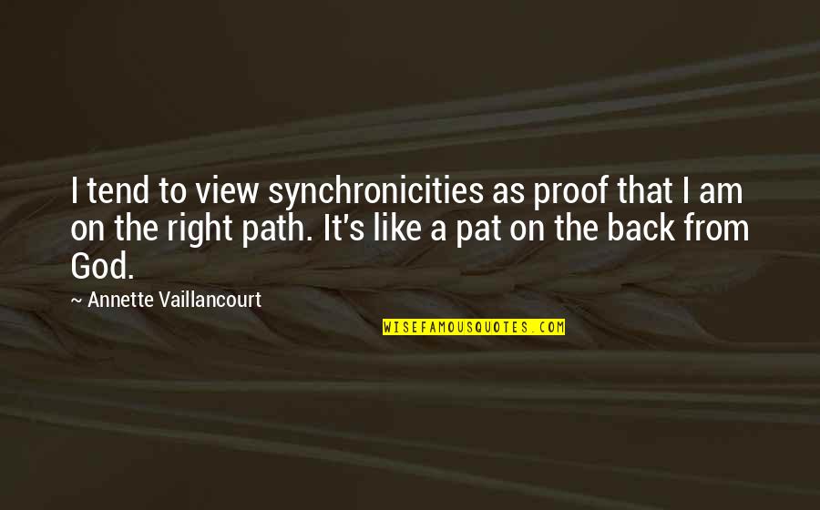 Humble Enough To Know I'm Not Better Than Anyone Quotes By Annette Vaillancourt: I tend to view synchronicities as proof that