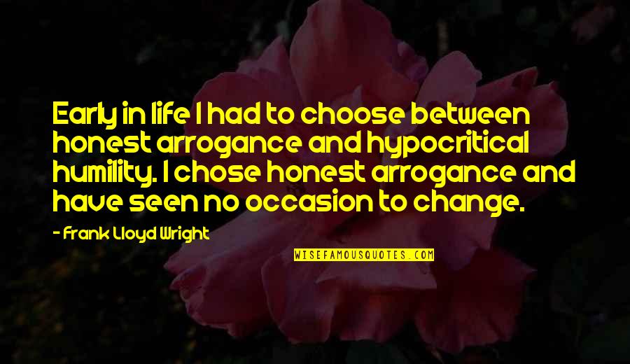 Humility Life Quotes By Frank Lloyd Wright: Early in life I had to choose between