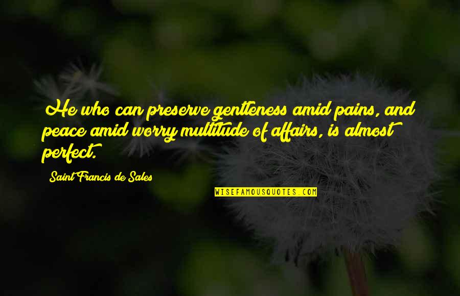 Hummock Quotes By Saint Francis De Sales: He who can preserve gentleness amid pains, and