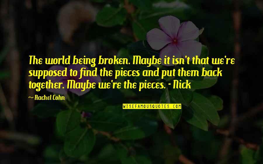 Humos De Colores Quotes By Rachel Cohn: The world being broken. Maybe it isn't that Humos De Colores Quotes By Rachel Cohn: The world being broken. Maybe it isn't that