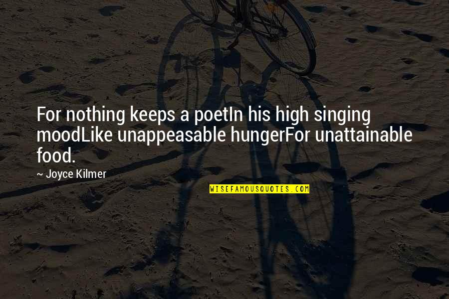 Hunger For Food Quotes By Joyce Kilmer: For nothing keeps a poetIn his high singing