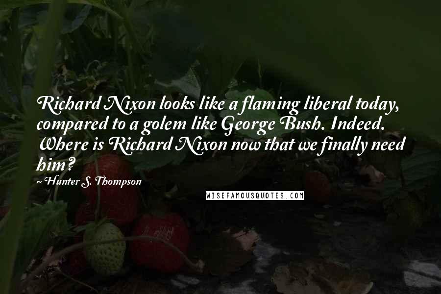 Hunter S. Thompson quotes: Richard Nixon looks like a flaming liberal today, compared to a golem like George Bush. Indeed. Where is Richard Nixon now that we finally need him?
