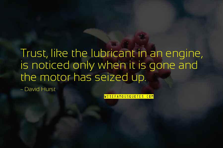 Hurst Quotes By David Hurst: Trust, like the lubricant in an engine, is