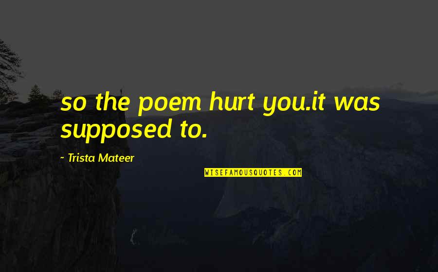 Hurt And Heartbreak Quotes By Trista Mateer: so the poem hurt you.it was supposed to.