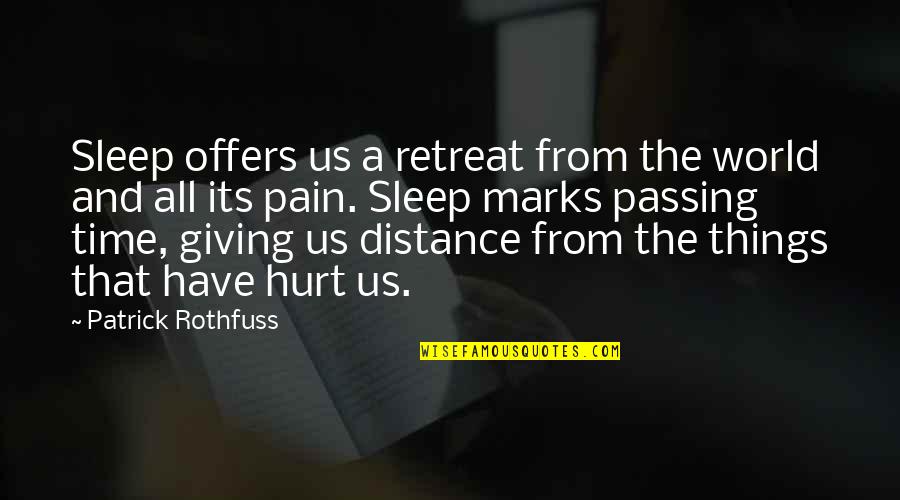 Hurt And Pain Quotes By Patrick Rothfuss: Sleep offers us a retreat from the world