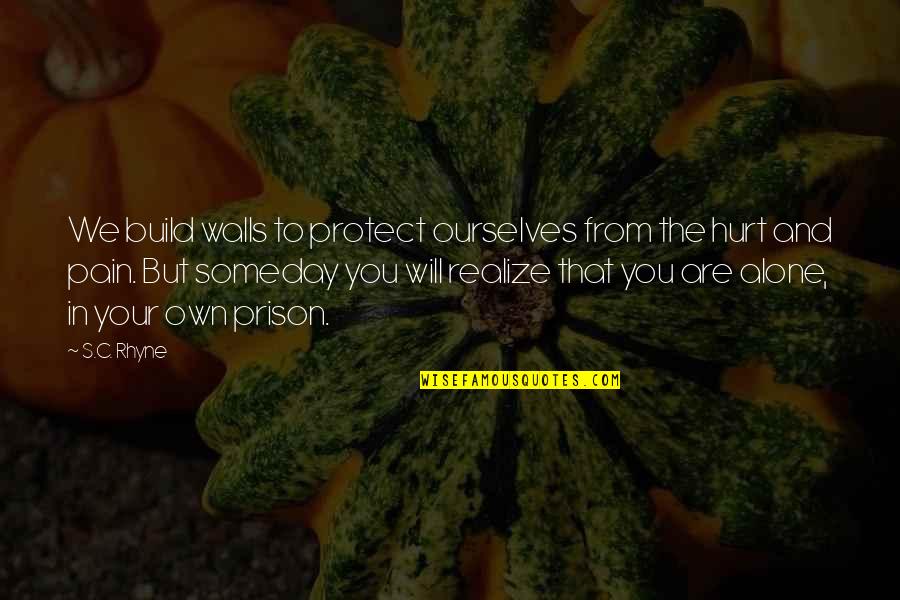 Hurt And Pain Quotes By S.C. Rhyne: We build walls to protect ourselves from the