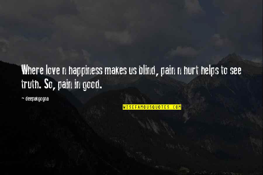 Hurt In My Eyes Quotes By Deepakgogna: Where love n happiness makes us blind, pain