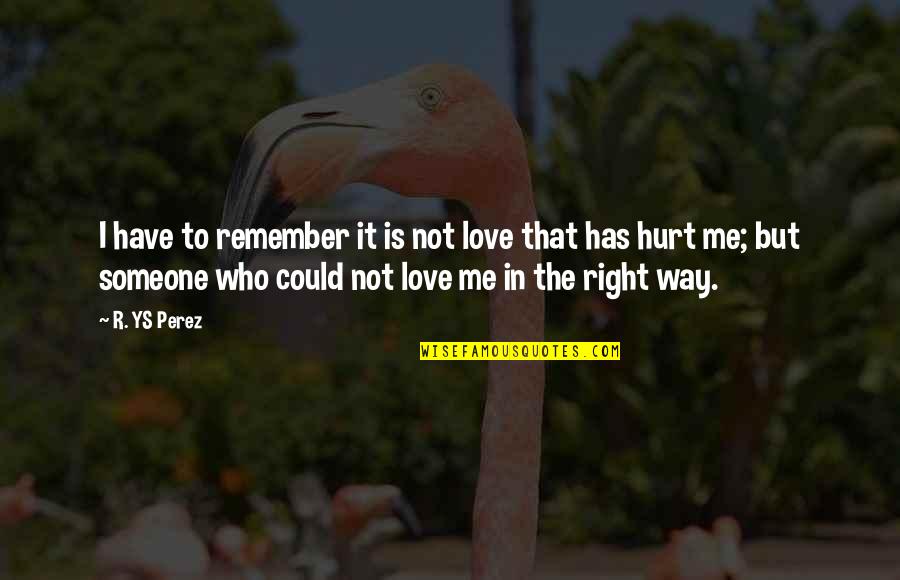 Hurt In Relationships Quotes By R. YS Perez: I have to remember it is not love