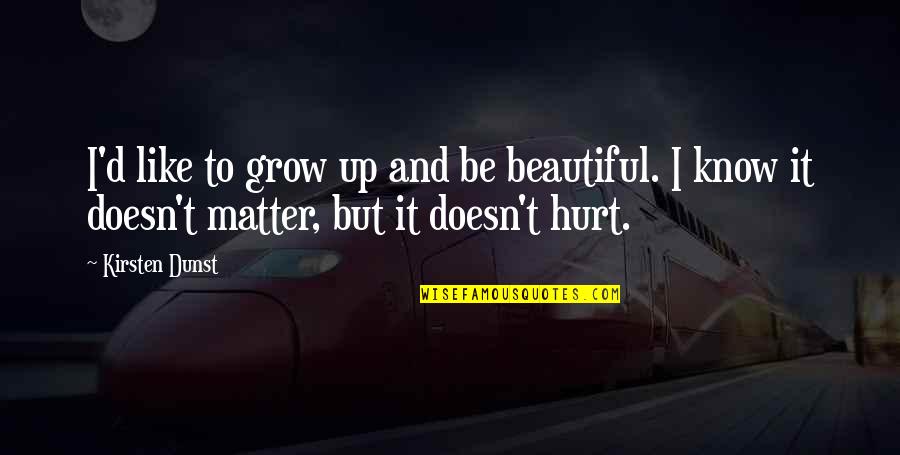 Hurt Quotes By Kirsten Dunst: I'd like to grow up and be beautiful. Hurt Quotes By Kirsten Dunst: I'd like to grow up and be beautiful.