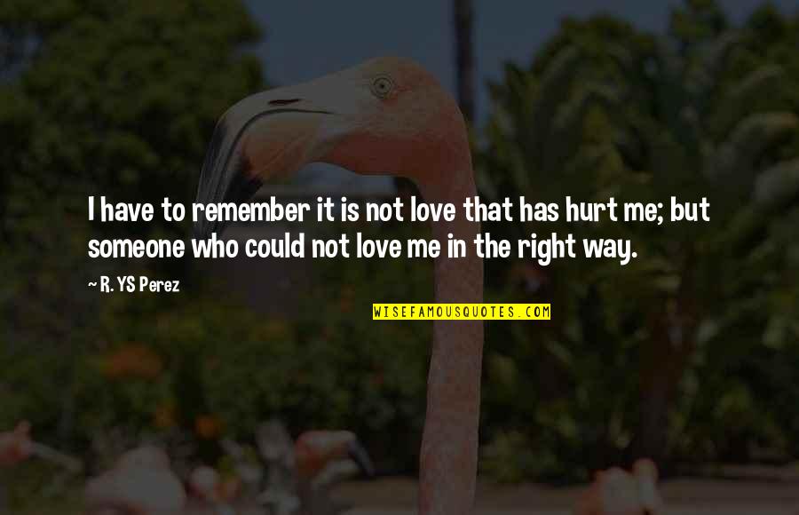 Hurt That Way Quotes By R. YS Perez: I have to remember it is not love