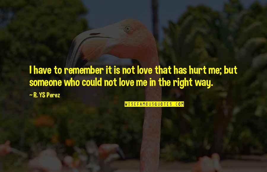 Hurt To Someone Quotes By R. YS Perez: I have to remember it is not love Hurt To Someone Quotes By R. YS Perez: I have to remember it is not love