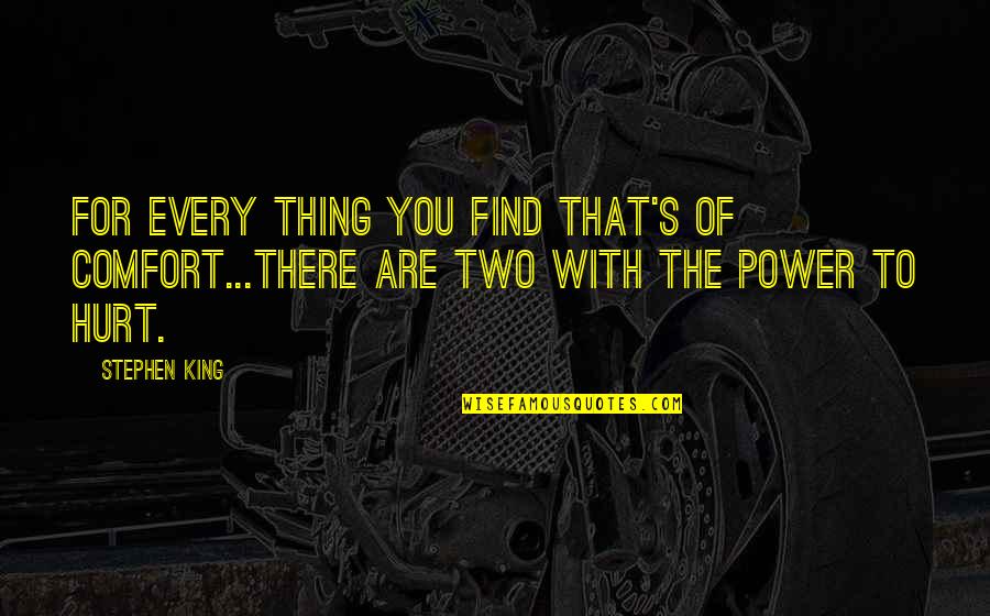 Hurt You Quotes By Stephen King: For every thing you find that's of comfort...there