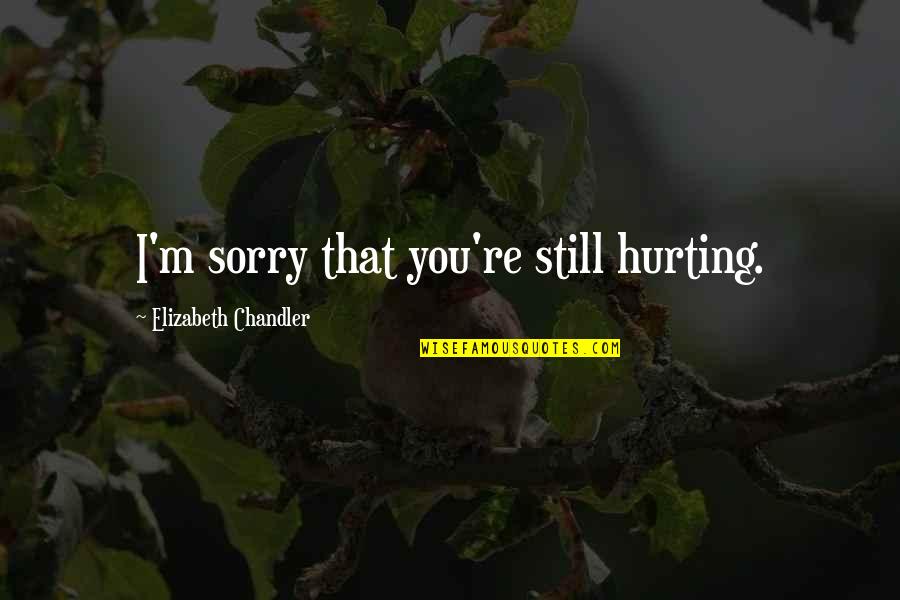 Hurting You Quotes By Elizabeth Chandler: I'm sorry that you're still hurting. Hurting You Quotes By Elizabeth Chandler: I'm sorry that you're still hurting.