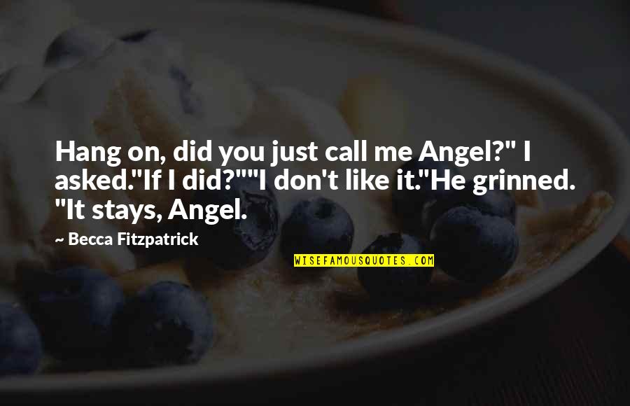 Hush Hush Patch And Nora Quotes By Becca Fitzpatrick: Hang on, did you just call me Angel?"