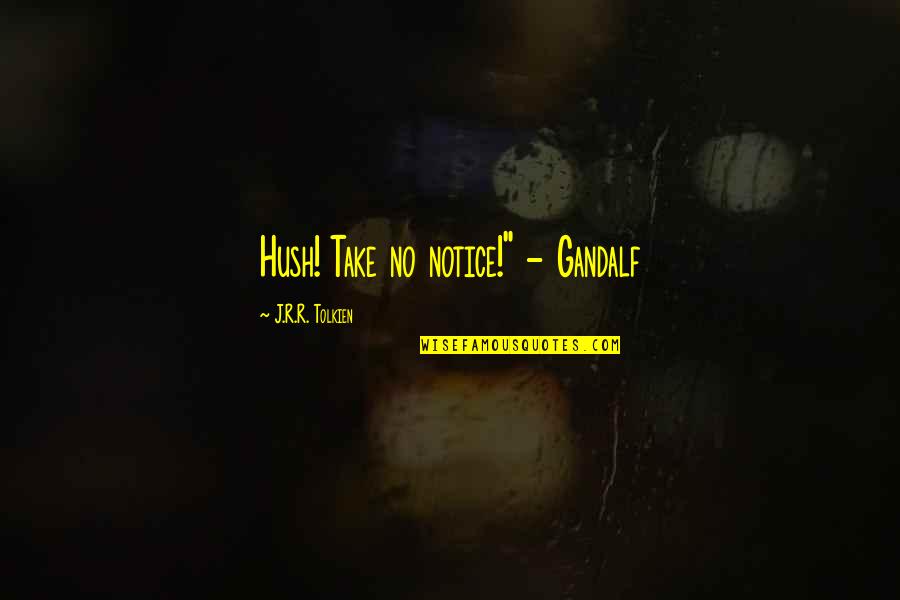 Hush Hush Quotes By J.R.R. Tolkien: Hush! Take no notice!" - Gandalf Hush Hush Quotes By J.R.R. Tolkien: Hush! Take no notice!" - Gandalf