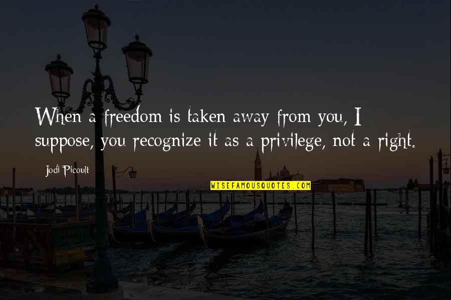 Hussled Quotes By Jodi Picoult: When a freedom is taken away from you,