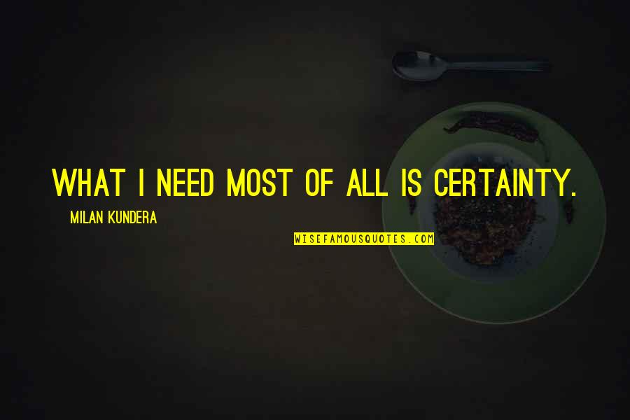 Huther Doyle Quotes By Milan Kundera: What I need most of all is certainty. Huther Doyle Quotes By Milan Kundera: What I need most of all is certainty.