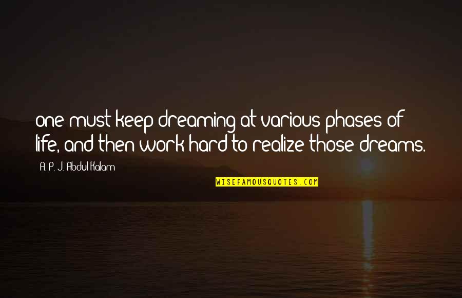 Hutman And Sons Quotes By A. P. J. Abdul Kalam: one must keep dreaming at various phases of