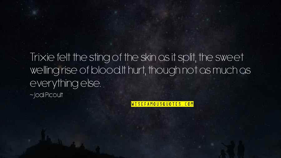 Huye Pelicula Quotes By Jodi Picoult: Trixie felt the sting of the skin as Huye Pelicula Quotes By Jodi Picoult: Trixie felt the sting of the skin as