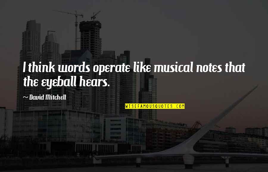 Hydrophane Saddlers Quotes By David Mitchell: I think words operate like musical notes that Hydrophane Saddlers Quotes By David Mitchell: I think words operate like musical notes that