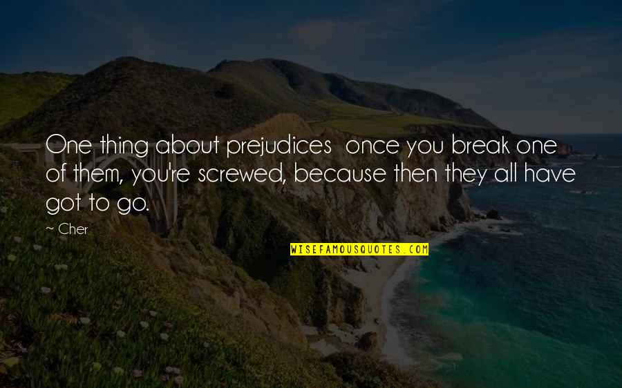 Hypersonic Quotes By Cher: One thing about prejudices once you break one