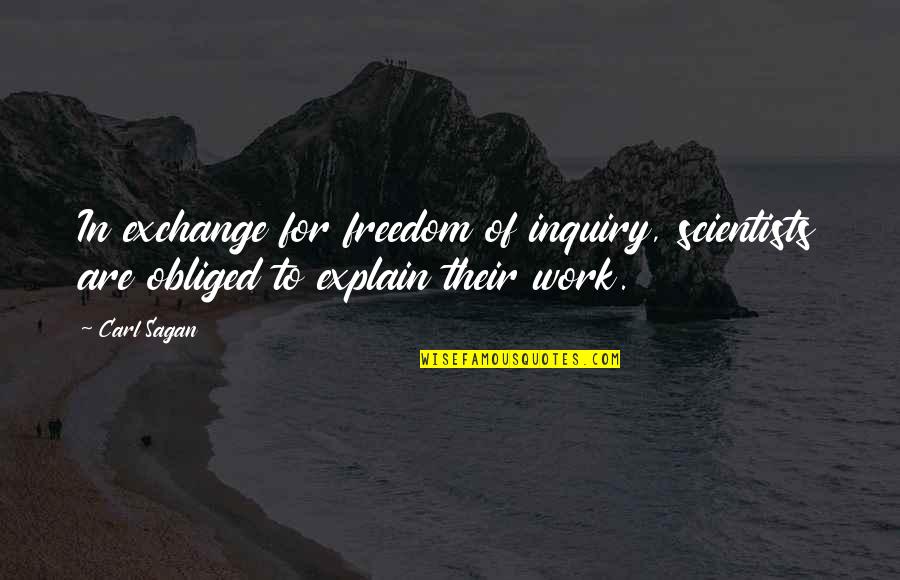 Hypnotherapist Quotes By Carl Sagan: In exchange for freedom of inquiry, scientists are