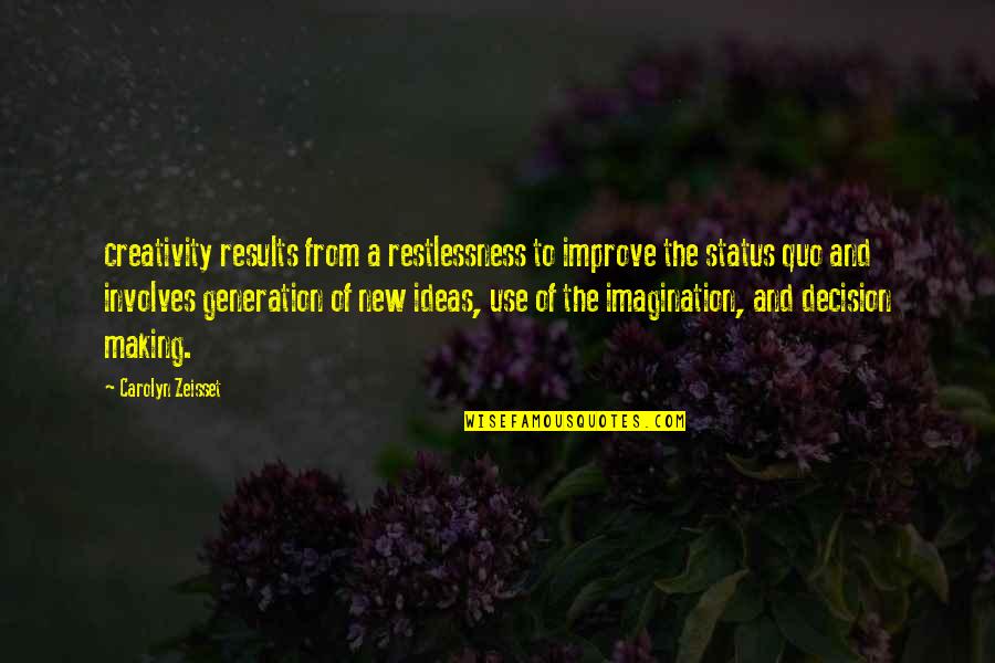 Hyponotic Quotes By Carolyn Zeisset: creativity results from a restlessness to improve the