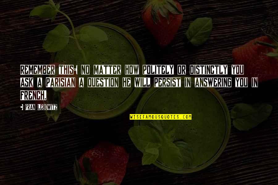 Hyram Youtube Quotes By Fran Lebowitz: Remember this: no matter how politely or distinctly