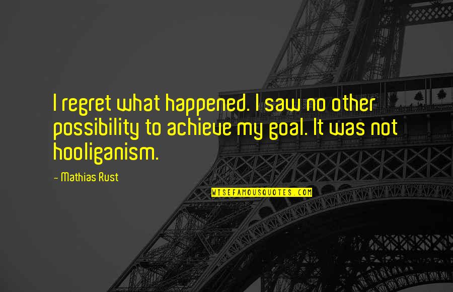 I Achieve Quotes By Mathias Rust: I regret what happened. I saw no other