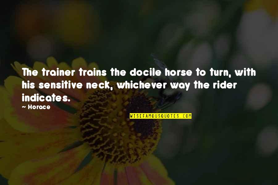 I Am A Rider Quotes By Horace: The trainer trains the docile horse to turn, I Am A Rider Quotes By Horace: The trainer trains the docile horse to turn,