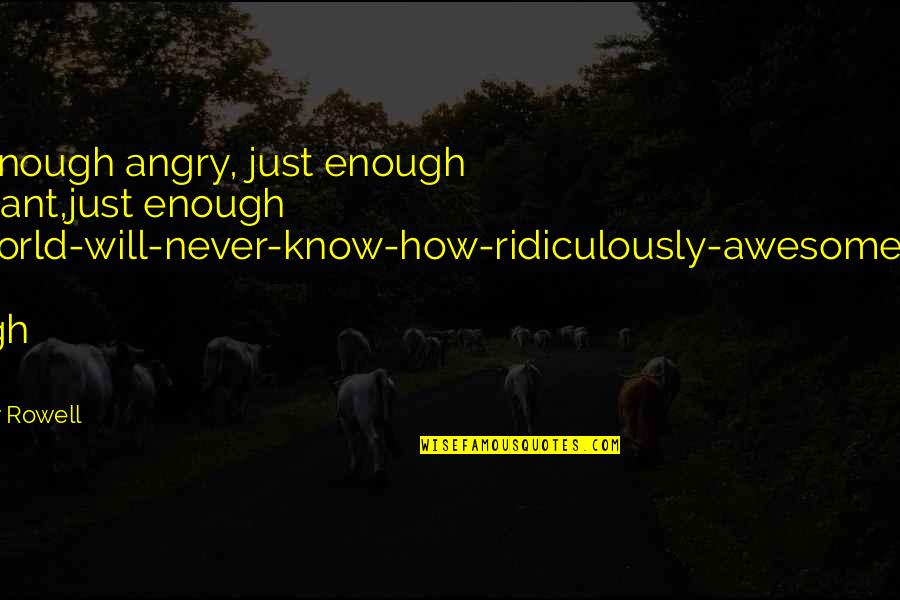 I Am Awesome Quotes By Rainbow Rowell: Just enough angry, just enough indignant,just enough the-world-will-never-know-how-ridiculously-awesome-I-am.