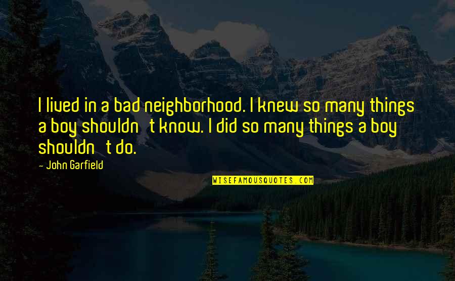 I Am Bad Boy Quotes By John Garfield: I lived in a bad neighborhood. I knew