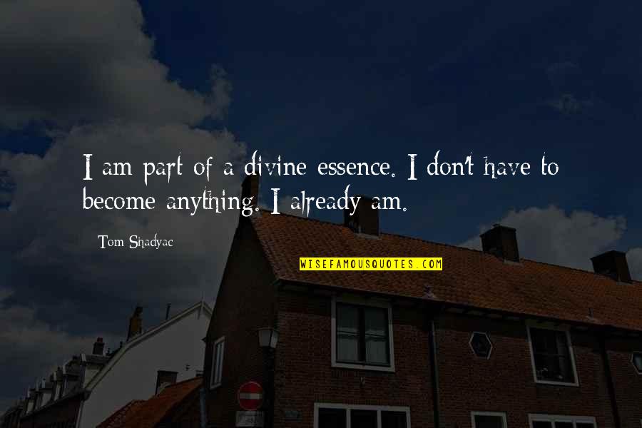I Am Become Quotes By Tom Shadyac: I am part of a divine essence. I