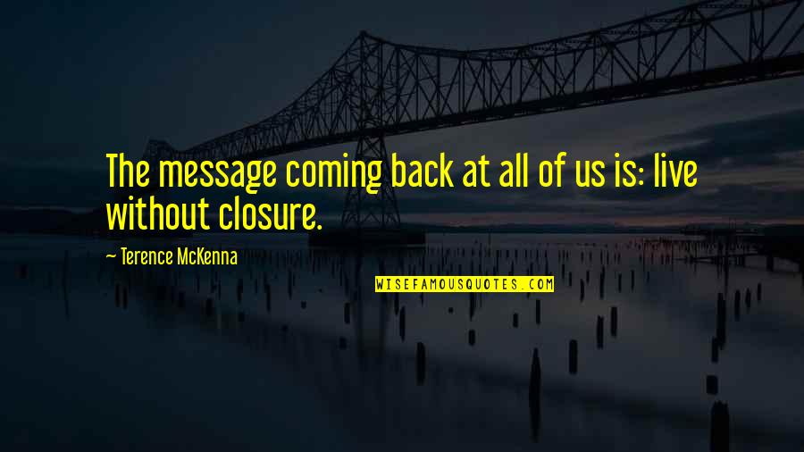 I Am Coming Back Quotes By Terence McKenna: The message coming back at all of us