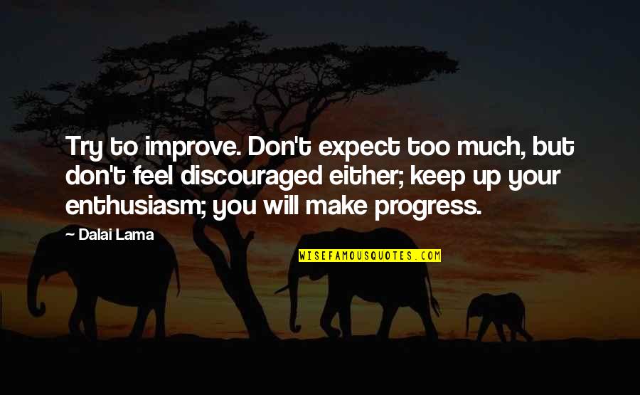 I Am Discouraged Quotes By Dalai Lama: Try to improve. Don't expect too much, but I Am Discouraged Quotes By Dalai Lama: Try to improve. Don't expect too much, but