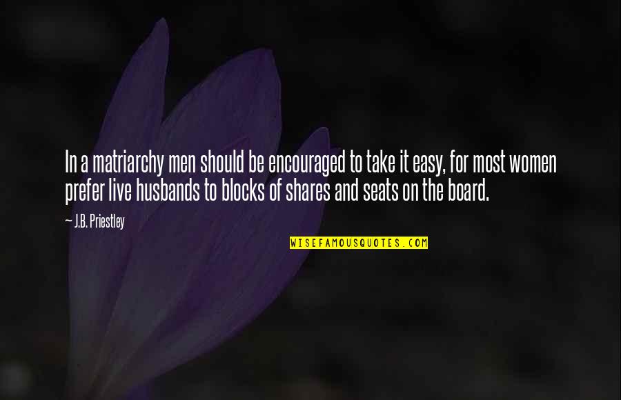 I Am Encouraged Quotes By J.B. Priestley: In a matriarchy men should be encouraged to I Am Encouraged Quotes By J.B. Priestley: In a matriarchy men should be encouraged to
