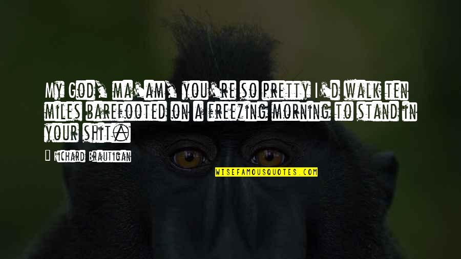 I Am Freezing Quotes By Richard Brautigan: My God, ma'am, you're so pretty I'd walk