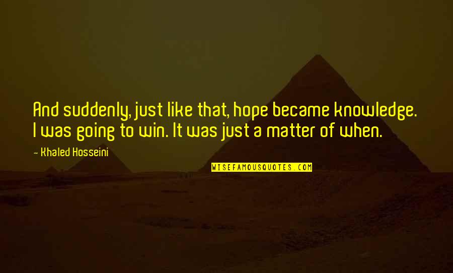 I Am Going To Win Quotes By Khaled Hosseini: And suddenly, just like that, hope became knowledge.