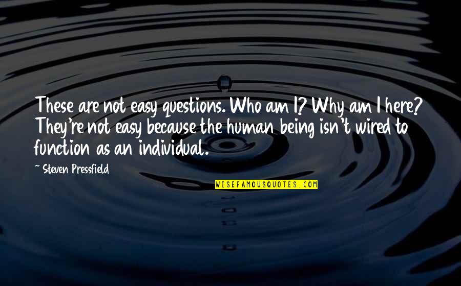 I Am Here Because Quotes By Steven Pressfield: These are not easy questions. Who am I?