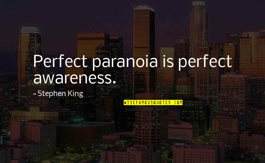 I Am Just Perfect Quotes By Stephen King: Perfect paranoia is perfect awareness.