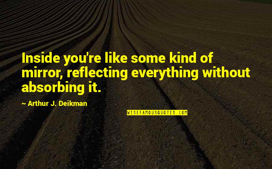 I Am Like A Mirror Quotes By Arthur J. Deikman: Inside you're like some kind of mirror, reflecting