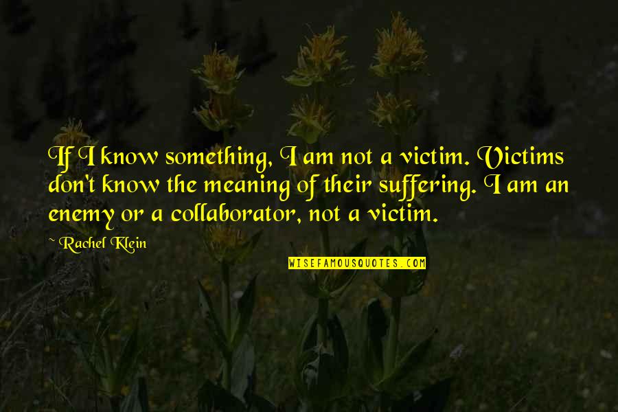 I Am Not A Victim Quotes By Rachel Klein: If I know something, I am not a
