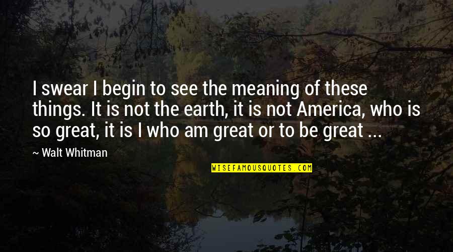 I Am Not Great Quotes By Walt Whitman: I swear I begin to see the meaning