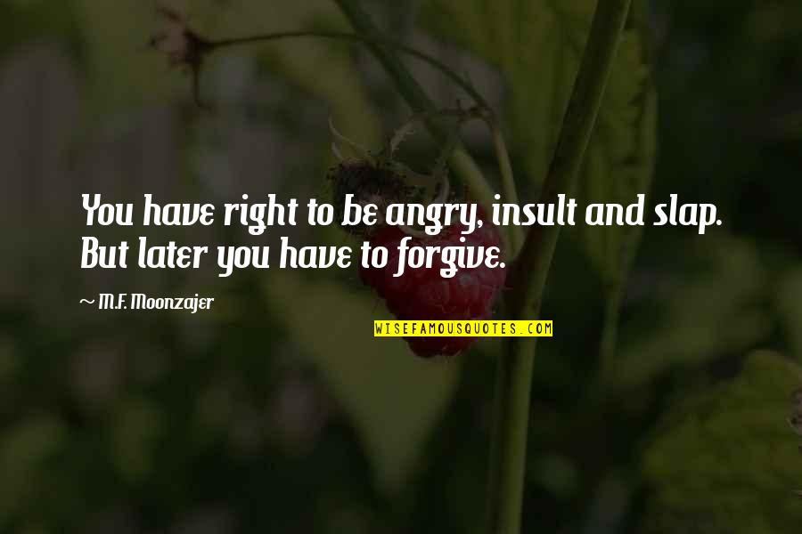 I Am So Angry Right Now Quotes By M.F. Moonzajer: You have right to be angry, insult and