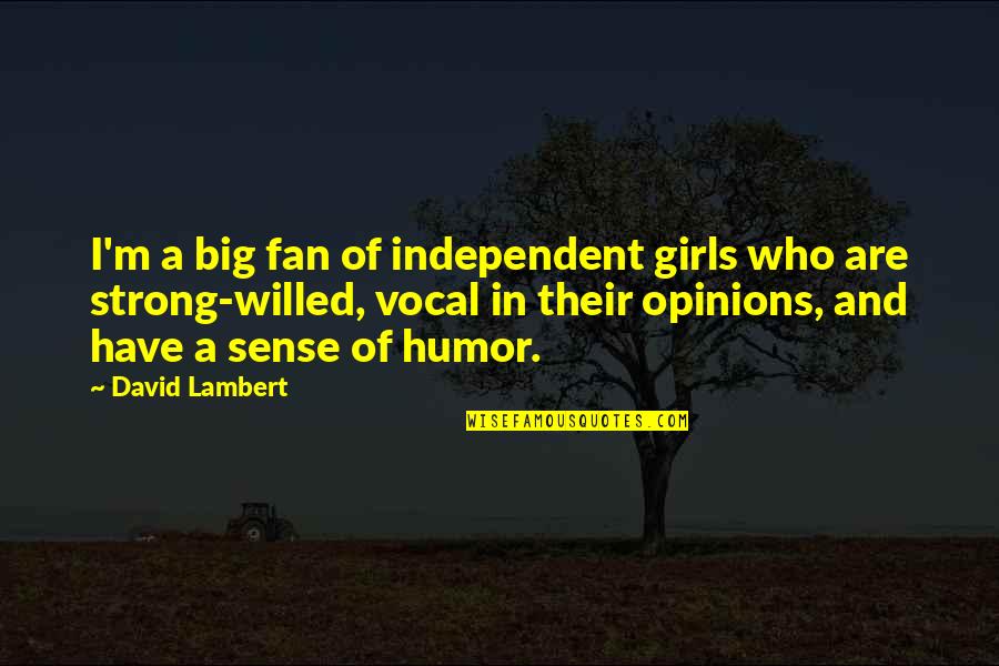 I Am Strong Willed Quotes By David Lambert: I'm a big fan of independent girls who