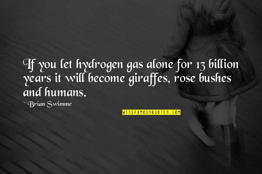 I Become Alone Quotes By Brian Swimme: If you let hydrogen gas alone for 13