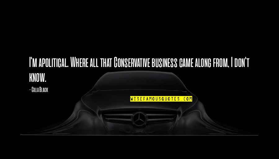 I Came Along Quotes By Cilla Black: I'm apolitical. Where all that Conservative business came