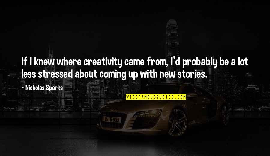 I Came Up Quotes By Nicholas Sparks: If I knew where creativity came from, I'd