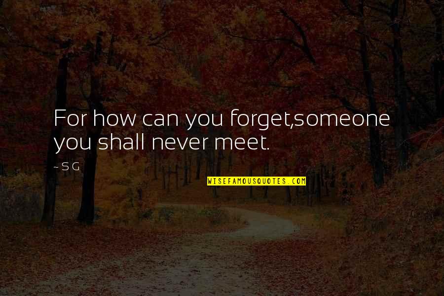 I Can Never Forget You Quotes By S G: For how can you forget,someone you shall never